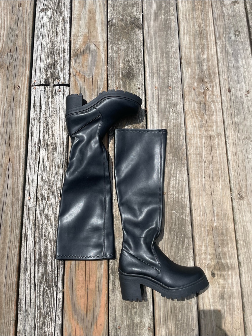 Madden Girl Black Over-the-Knee Chunky Heel Boots